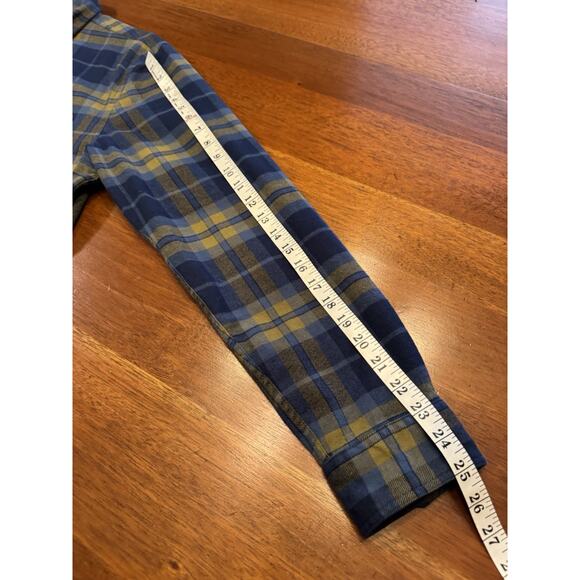 Large Bonobos Stretch Regular Fit Blue Plaid Flannel Shirt - Picture 9 of 9